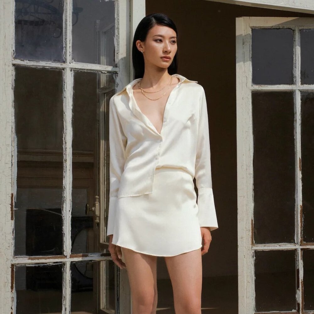 NEW Jandéqene Brooklyn Top in Cream Mulberry Silk